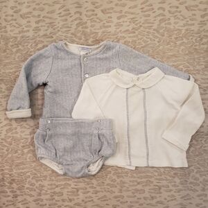 LARANJINHA Blue + White Herringbone Outfit 12-18M